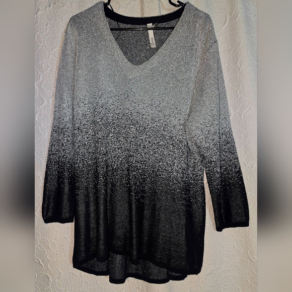 NY Collection Sweater Womens Plus Black & Gray Metallic 3/4 Sleeve Pullover 3X - Picture 7 of 7